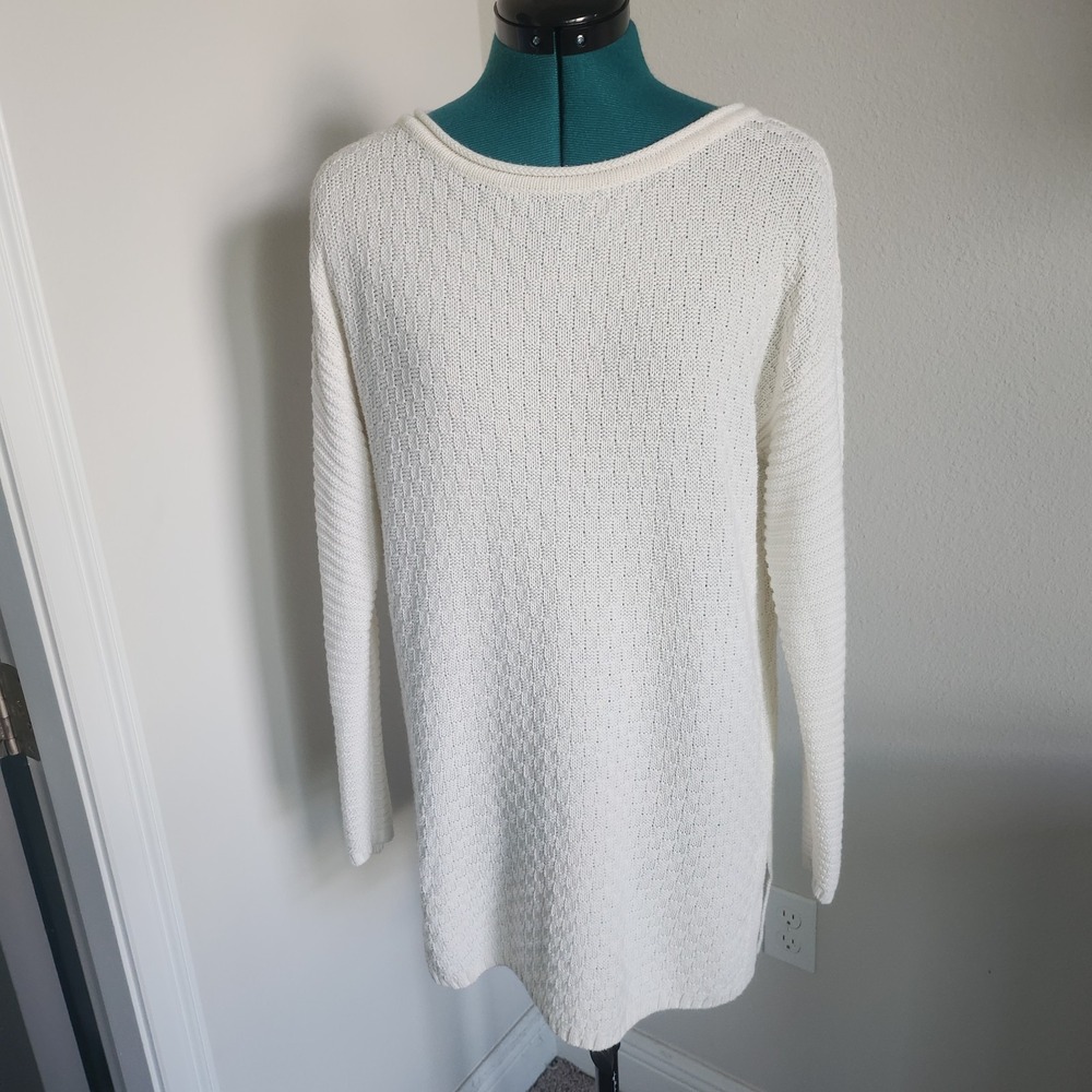 Vince Camuto sweater tunic / minidress checkerboard knit ivory sz Medium